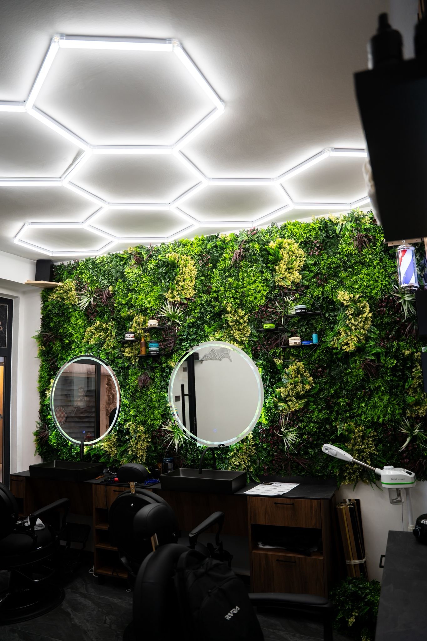 Modern barber station with living wall